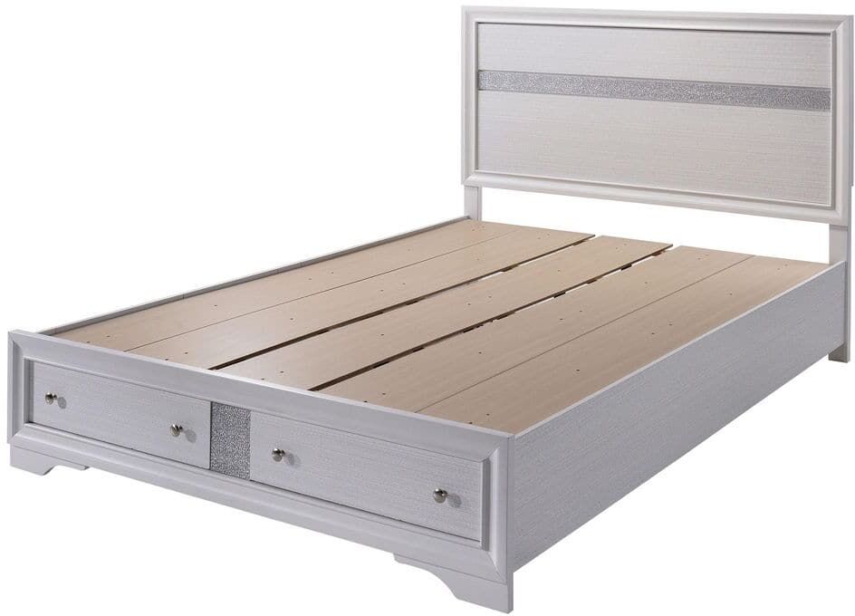 Furniture of America Ekon White Solid Wood Frame Full Platform Bed with 2 Drawers and Care Kit