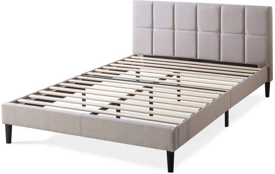 Zinus Lottie Beige Queen Upholstered Platform Bed Frame with Short Headboard