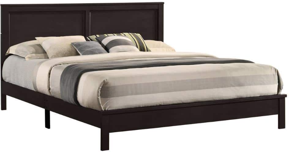 Benjara Brown Wood Frame King Platform Bed with Head Board