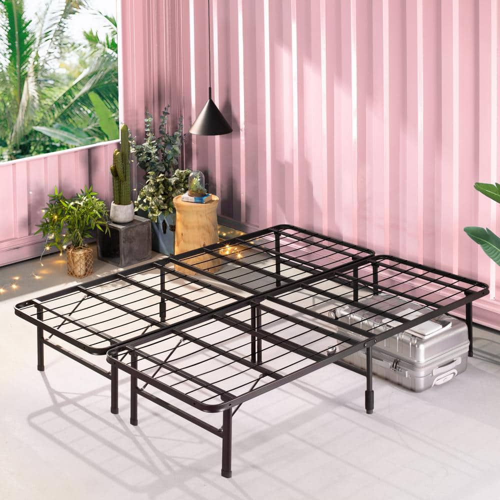 Zinus SmartBase Tool-Free Assembly Black California King Metal Bed Frame without Headboard