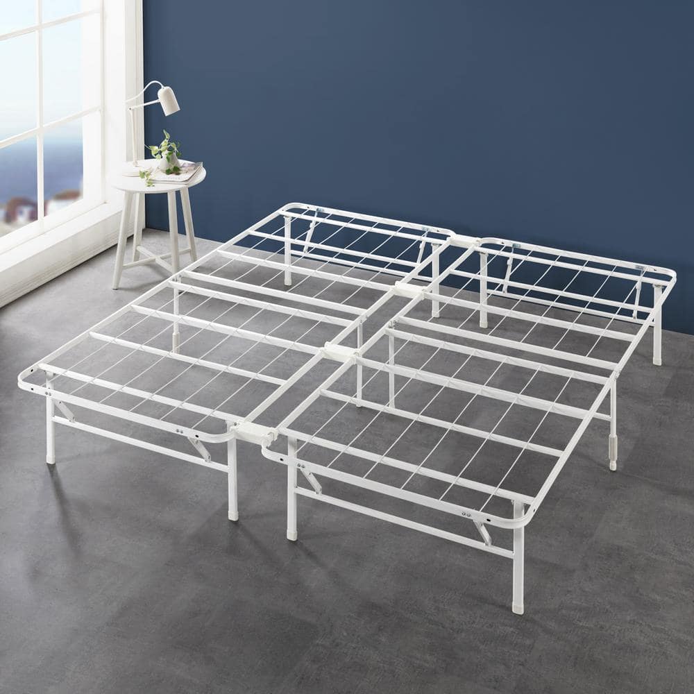 Zinus SmartBase Tool-Free Assembly White King Metal Bed Frame without Headboard