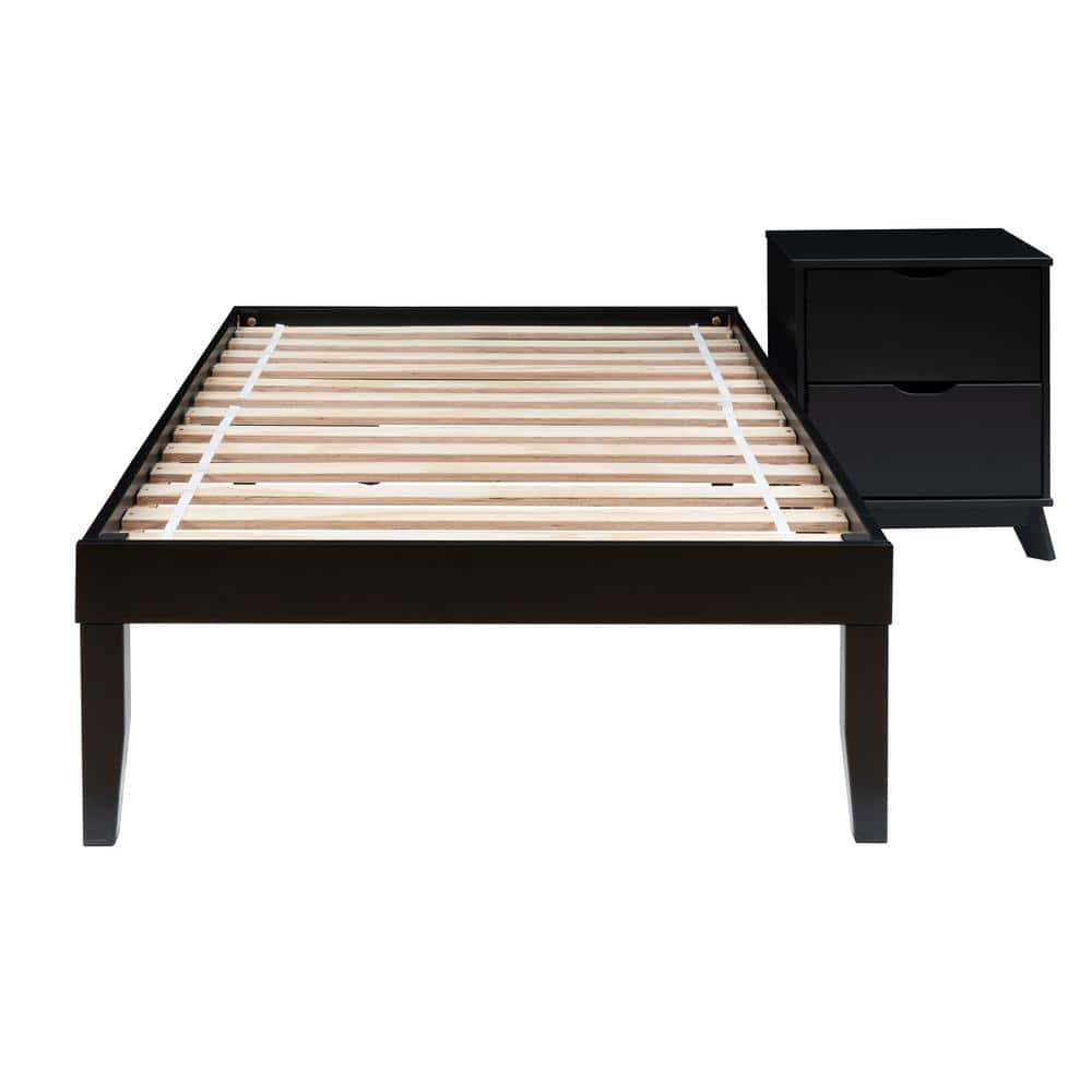 Linon Home Decor Pheba 2-Piece Black Wood Frame Platform Twin Bed with 1 (2-Drawer) Nightstand Bedroom Set