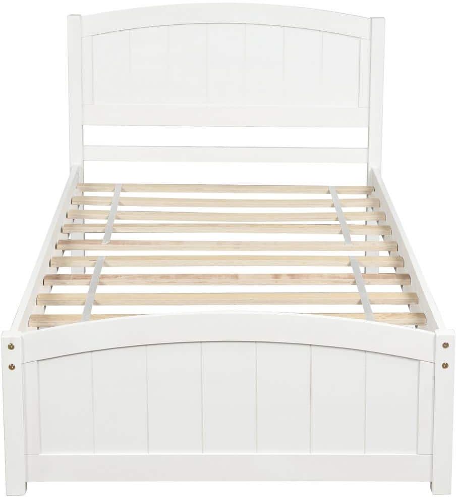 URTR White Twin Size Platform Bed Frames, Wood Twin Bed with Headboard and Footboard for Kids, Young Teens and Adults