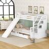 URTR White Twin Over Full Bunk Bed with Slide for Kids and Teenagers, Solid Wood Bunk Bed Frame with Drawers and Storage