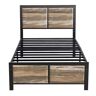 VECELO Metal Bed Frame Slate Brown Metal Frame Twin Size Platform Bed with Rustic Country Style Wooden Headboard and Footboard