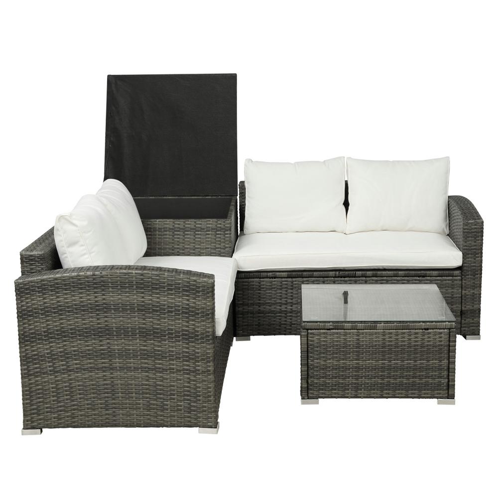 SunFurnn Brown 4-Piece Wicker Outdoor Patio Garden Sectional Sofa Set with Beige Cushions