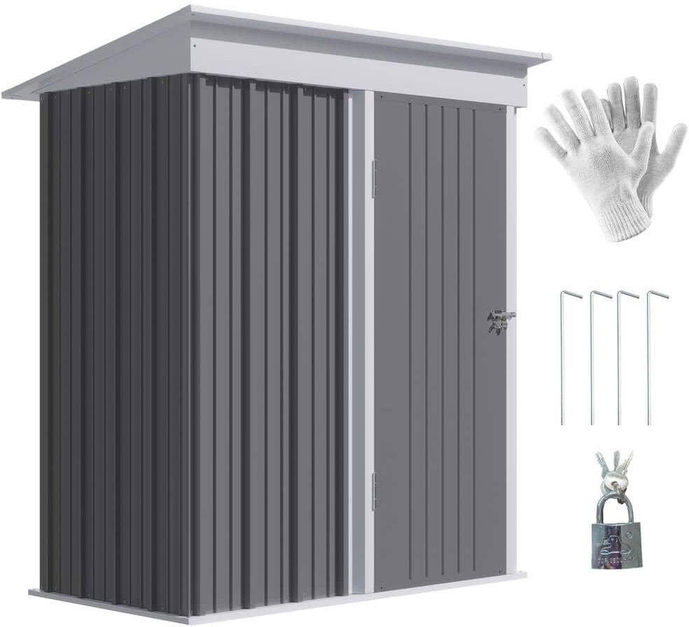 Outsunny 5 ft. W x 3 ft. D Metal Shed with Floor, Adjustable Shelf, Lock and Gloves (15 sq. ft.)