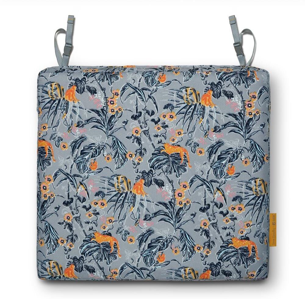 Classic Accessories Vera Bradley 21 in. L x 19 in. W x 3 in. Thick Outdoor Patio Dining Seat Cushion in Rain Forest Toile Gray/Gold