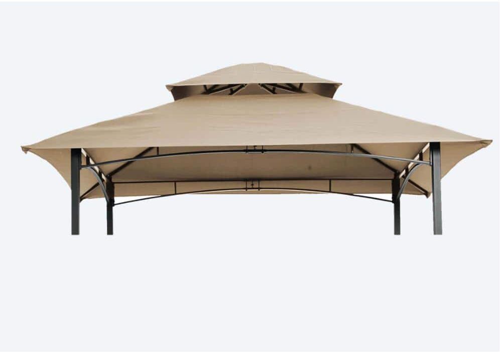 Zeus & Ruta 8 ft x 5 ft Beige Grill Gazebo Replacement Canopy, Double Tiered BBQ Tent Roof Top Cover