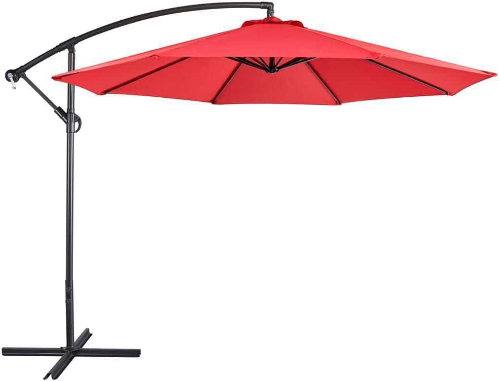 Yaheetech 10 ft. Hanging Umbrella Patio Sun Shade Offset Outdoor Market Cantilever Umbrella with Crank and Cross Base