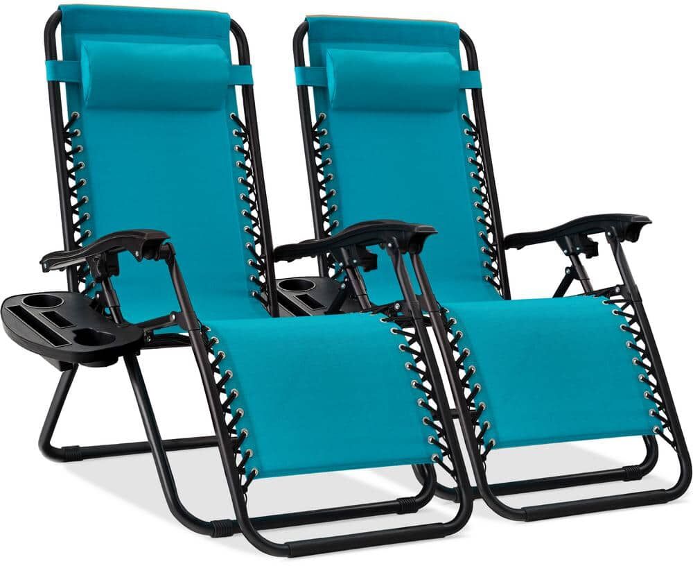 Best Choice Products Peacock Blue Metal Zero Gravity Reclining Lawn Chair with Cup Holders (2-Pack)