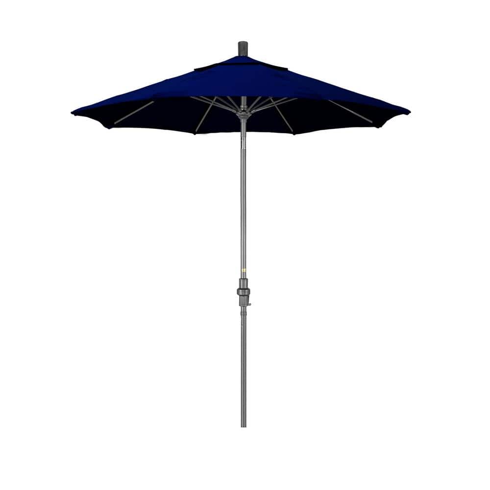 California Umbrella 7.5 ft. Grey Aluminum Market Collar Tilt Crank Lift Patio Umbrella in True Blue Sunbrella