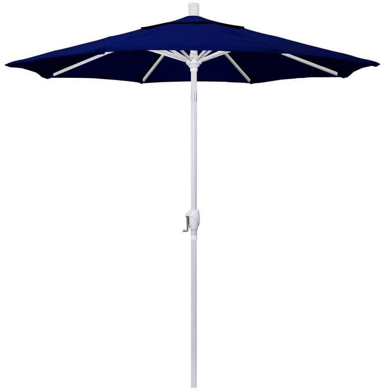 California Umbrella 7.5 ft. Matted White Aluminum Market Push Button Tilt Crank Lift Patio Umbrella in True Blue Sunbrella