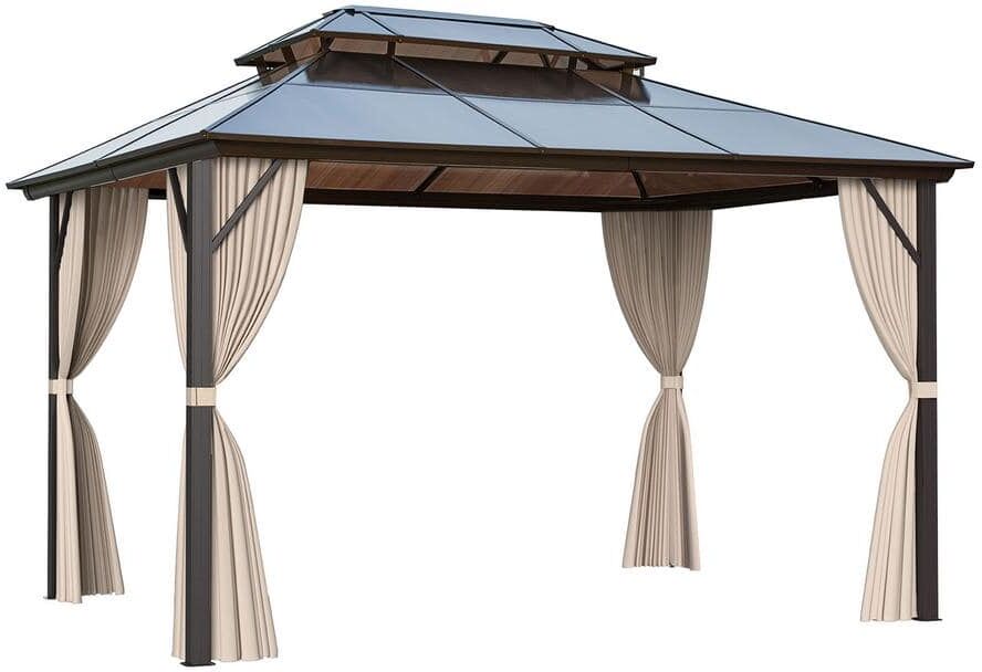 EROMMY 10 ft. x 13 ft. Aluminum Black Furniture Pergolas with Netting and Curtains for Garden, Patio, Lawns, Parties