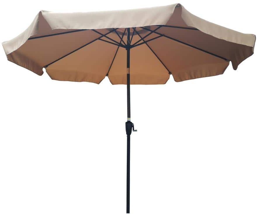 Cesicia 10 ft. Patio Outdoor Garden Market Table Round Umbrella with Crank and Push Button Tilt for Deck Backyard Pool in Brown