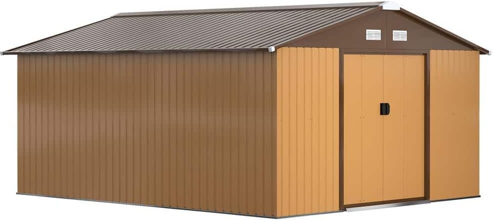 Outsunny 134.4 in. x 152.4 in. Yellow Metal Garden Storage Shed with Foundation (141 sq. ft.)