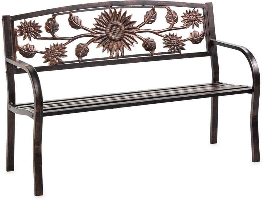 PLOW & HEARTH Sunflower 50 in. Bronze Metal Outdoor Bench