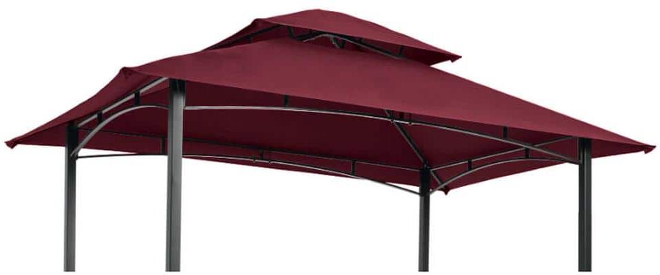 Zeus & Ruta 8 ft x 5 ft Burgundy Grill Gazebo Replacement Canopy, Double Tiered BBQ Tent Roof Top Cover