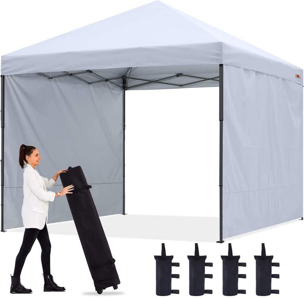 ABCCANOPY 10 ft. x 10 ft. White Instant Pop Up Canopy Tent with 2 Removeable Sidewalls