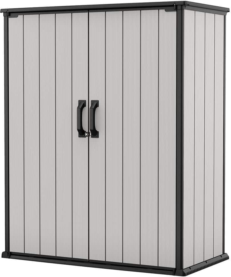 Keter Premier Tall 2 ft. W x 4 ft. D Outdoor Vertical Durable Resin Plastic Storage Shed with Wide Doors, Grey (11 sq. ft.)