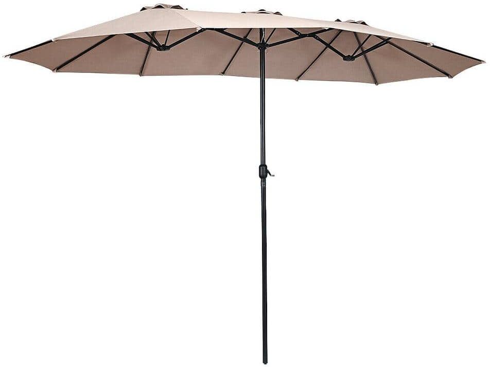 Costway Outdoor 15 ft. Steel Market Patio Umbrella Double-Sided Twin Patio Umbrella in beige with Crank