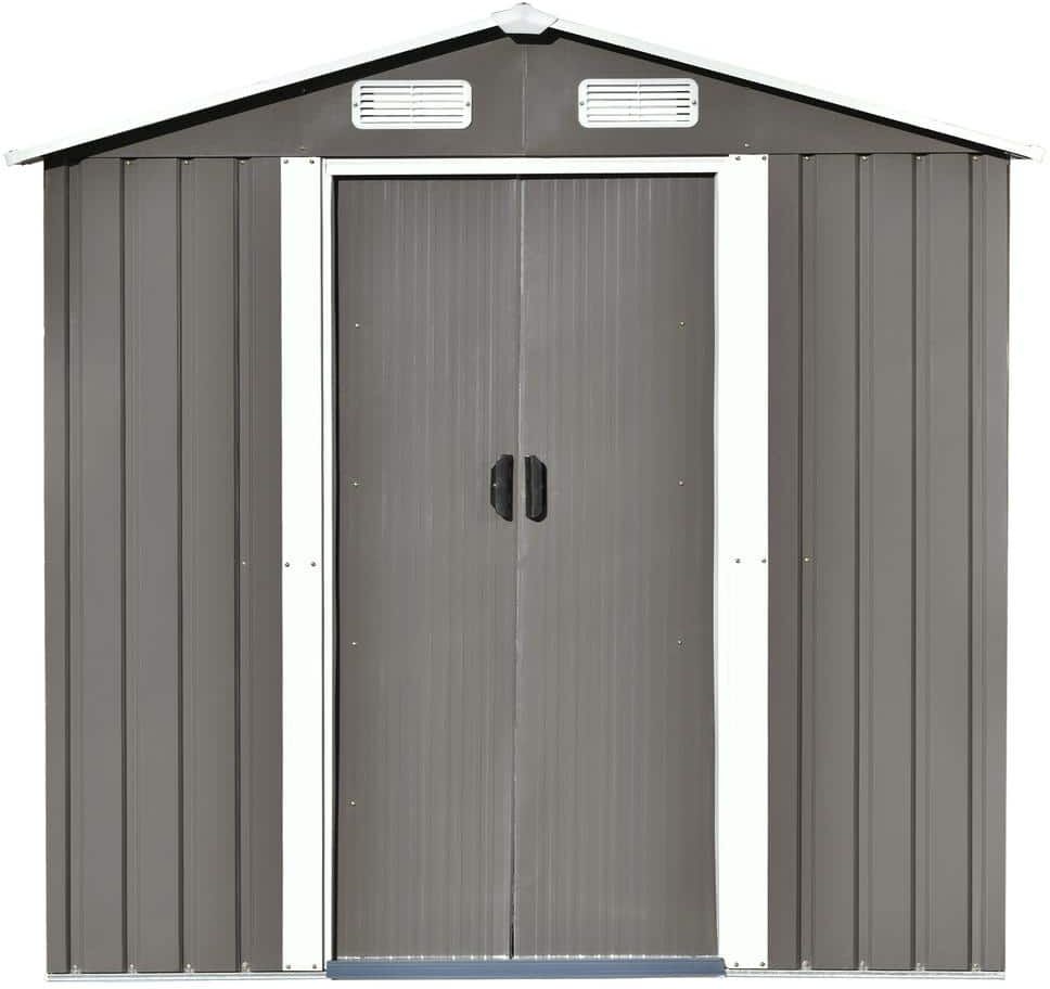 Afoxsos 23.4 sq. ft. Patio Gray Metal Garden Storage Shed with Lockable Doors, Tool Cabinet and Vents