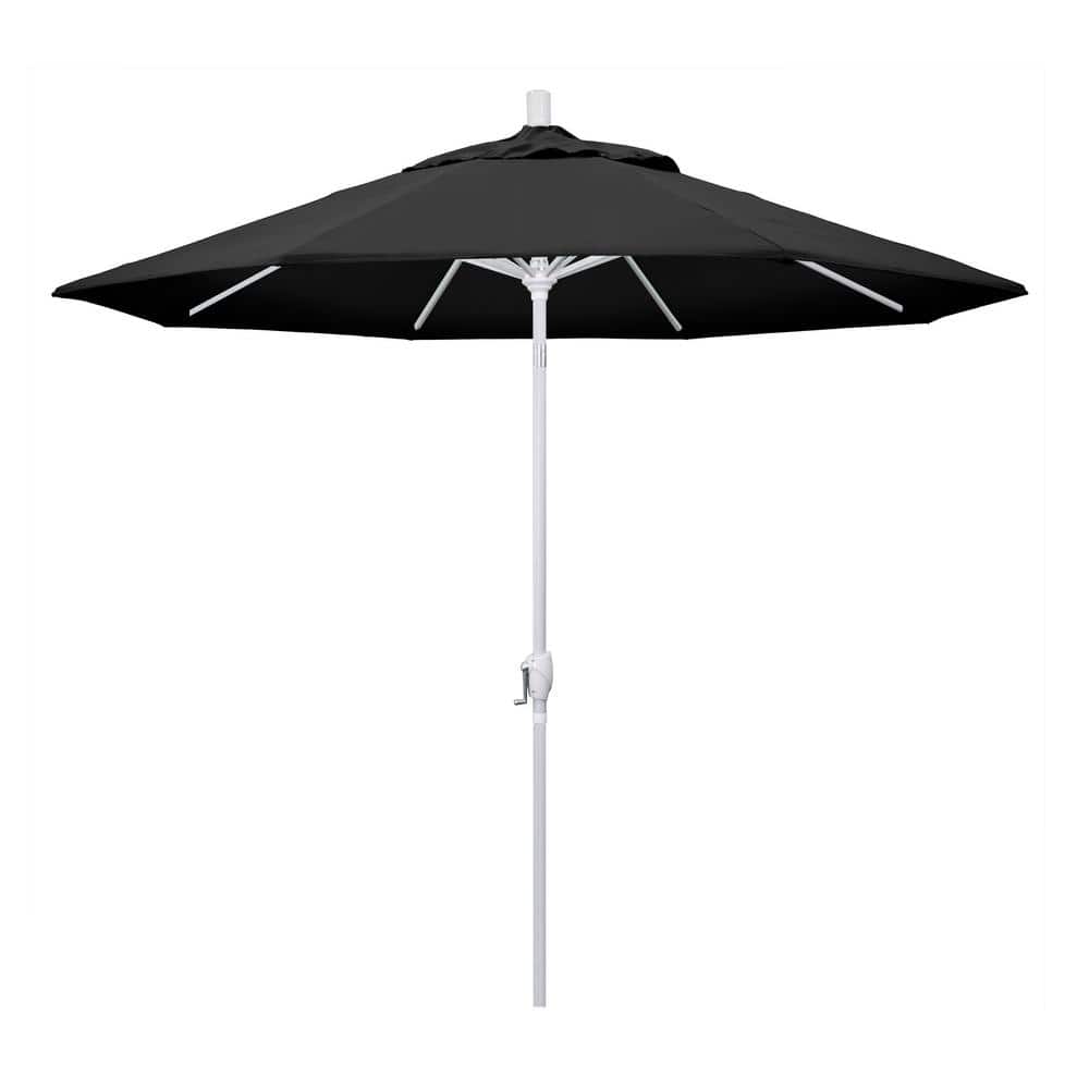 California Umbrella 9 ft. Aluminum Market Push Tilt - M White Patio Umbrella in Black Olefin
