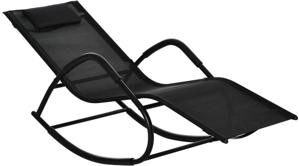 Outsunny Black Metal Outdoor Rocking Chair for Patio, Deck, Poolside Sunbathing