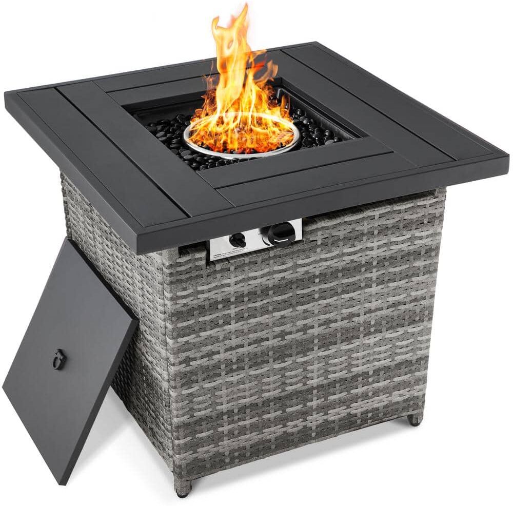 Best Choice Products 28 in. Ash Gray Square Wicker Outdoor Propane Gas Fire Pit Table w/ Faux Wood Tabletop