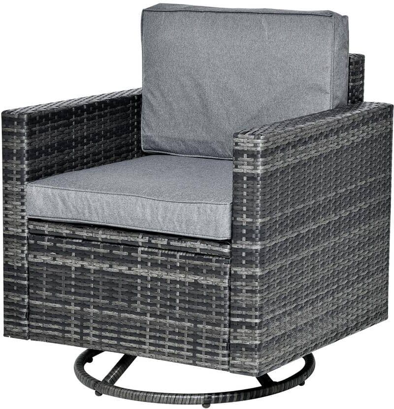 Outsunny Rattan Wicker Outdoor Rocking Chair with 360° Swivel Design, Lounge Armchair with Grey Soft Thick Cushions