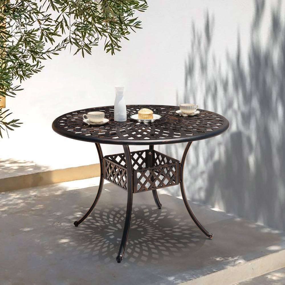 Nuu Garden 42 in. Antique Bronze Aluminum Outdoor Dining Table Patio Bistro Table