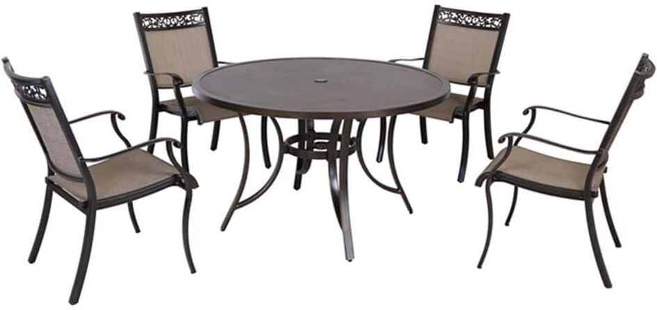 Mondawe Malbec Dark Gold 5-Piece Cast Aluminum Patio Round Table 28 in. H Outdoor Dining Set with Umbrella Hole