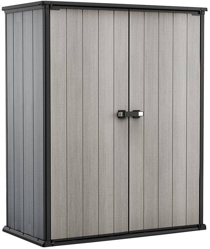 Keter High Store Plus 4.5 ft. W x 2.4 ft. D Durable Resin Plastic Storage Shed with Flooring Grey (11.1 sq. ft.)