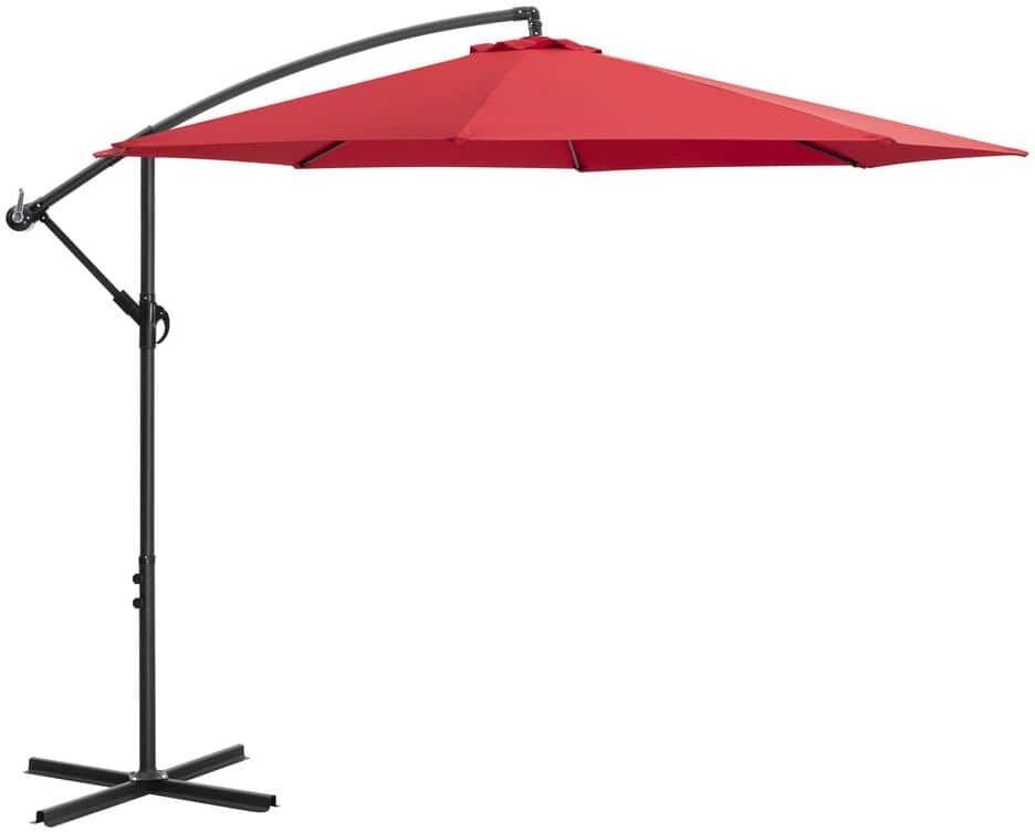 Nuu Garden 10 ft. Cantilever Outdoor Sunshade Umbrella with Cross Base in Red