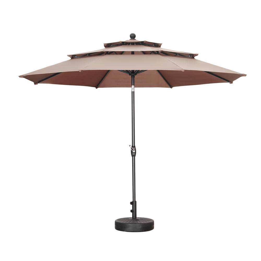OVASTLKUY 10 ft. 3-Tier Market Outdoor Patio Umbrella in Coffee with Base