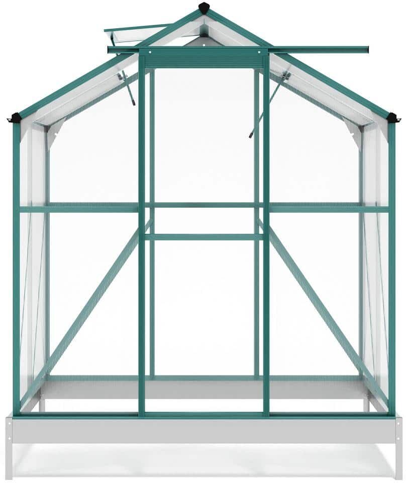 Clihome Upgraded Patio DIY 6.2 ft. W x 4.3 ft. D Outdoor Walk-in Polycarbonate Greenhouse Conservatory (Green)