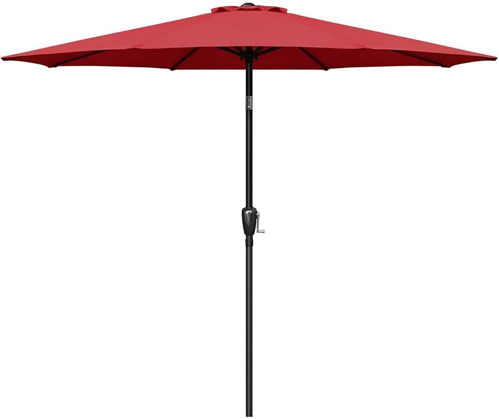 Zeus & Ruta 9 ft. Metal Outdoor Table Market Patio Umbrella in Red with Push Button Tilt and Crank, 8 Sturdy Ribs for Yard, Deck