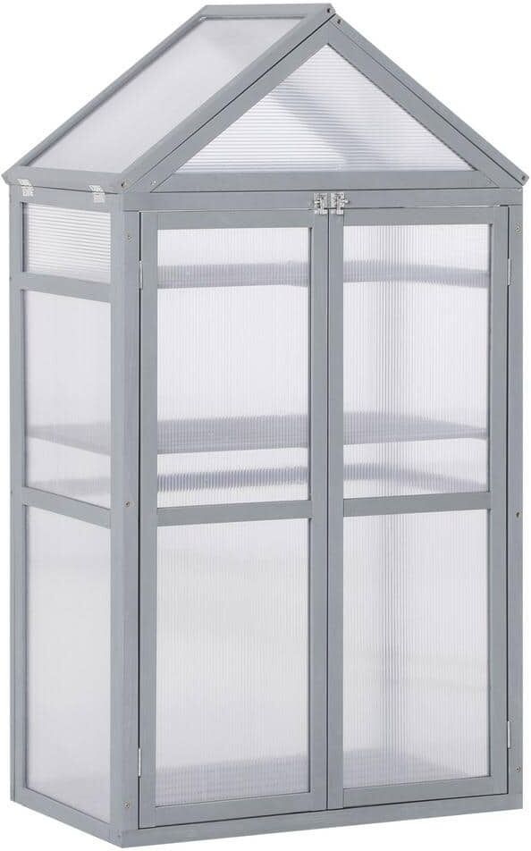 Outsunny 18.25 in. x 31.5 in. x 54.25 in. Wood Grey Greenhouse with Adjustable Shelves and Double Doors