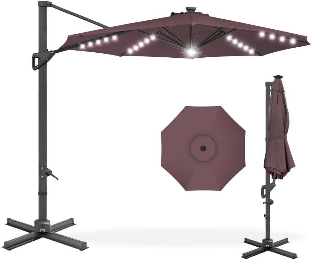 Best Choice Products 10 ft. 360-Degree Solar LED Cantilever Patio Umbrella, Outdoor Hanging Shade with Lights - Deep Taupe