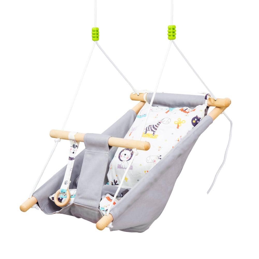 Tatayosi Indoor Baby Swing with 2 Cushions, Infant Chair for Home Patio Lawn, 6 Months to 3 Years Old, Gray
