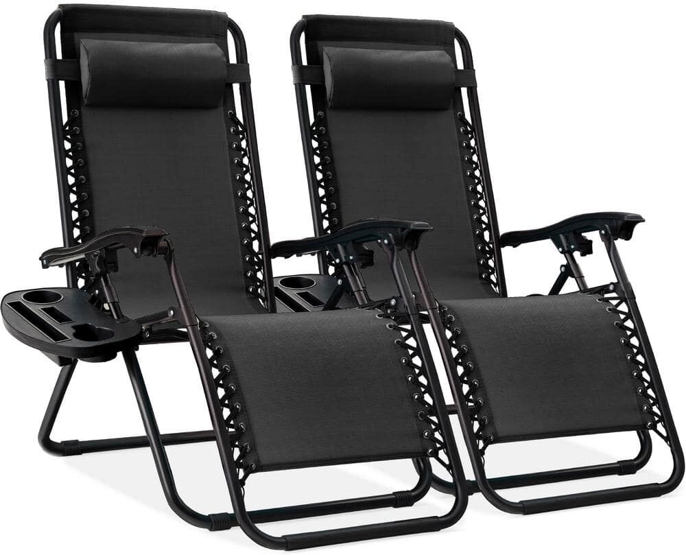 Best Choice Products Black Metal Zero Gravity Reclining Lawn Chair with Cup Holders (2-Pack)