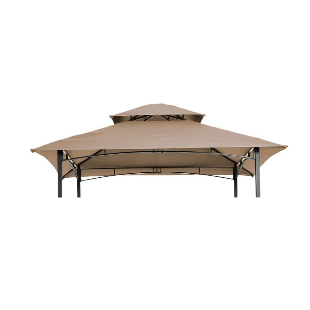 8 ft. x 5 ft. Fire-Retardant Polyester Grill Gazebo Replacement Canopy w/Double Tiered BBQ Tent Roof Top Cover in Beige