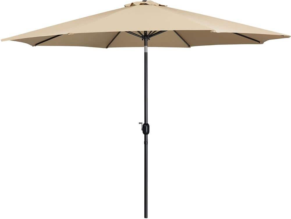 Yaheetech 11 ft. Iron Market Tilt Outdoor Patio Umbrella in Tan for Garden, Deck, Backyard, Pool, Beach