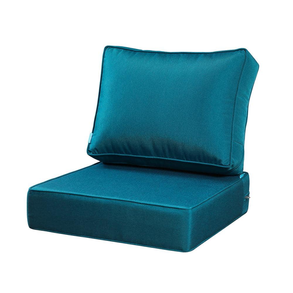 BLISSWALK Outdoor Deep Seat Square Cushion/Pillow Set 24x24" 18x24", for Lounge Chair Loveseat Bench (Peacock)