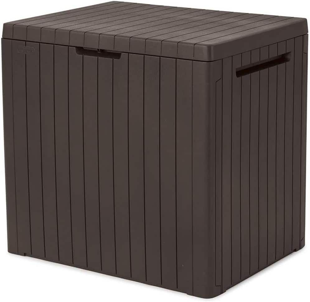 30 Gal. Resin Brown Outdoor Furniture, Pool Accessories and Outdoor Toy Storage Deck Box