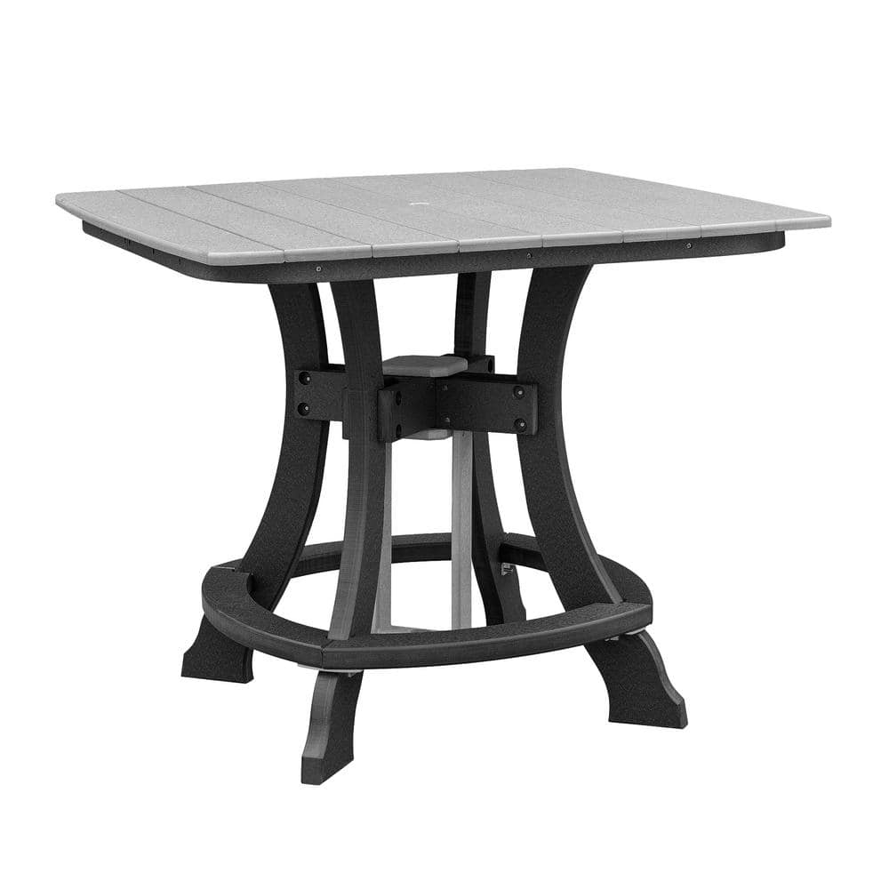 American Furniture Classics Adirondack Black Square Composite Outdoor Dining Table with Light Gray Top