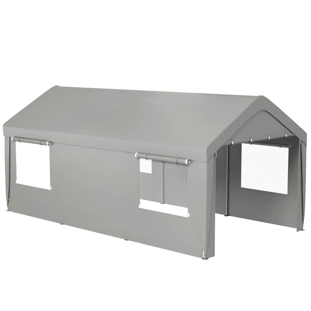 Outsunny 10 ft. x 20 ft. Gray Plastic Portable Shed with 2 Roll-up Doors and 4 Ventilated Windows (200 sq. ft.)