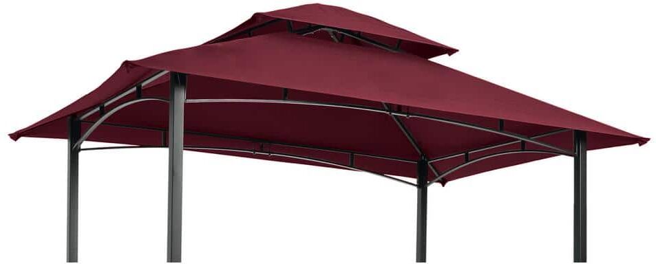 Amucolo 8 ft. x 5 ft. Burgundy Double Tiered BBQ Tent Grill Gazebo Replacement Canopy Roof Top Cover Only