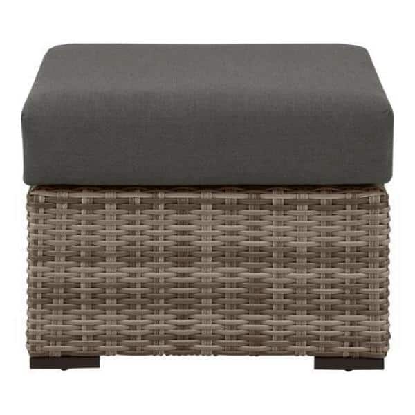 Home Decorators Collection Kingsbrook Commercial Aluminum Wicker Outdoor Ottoman with Gray Cushion