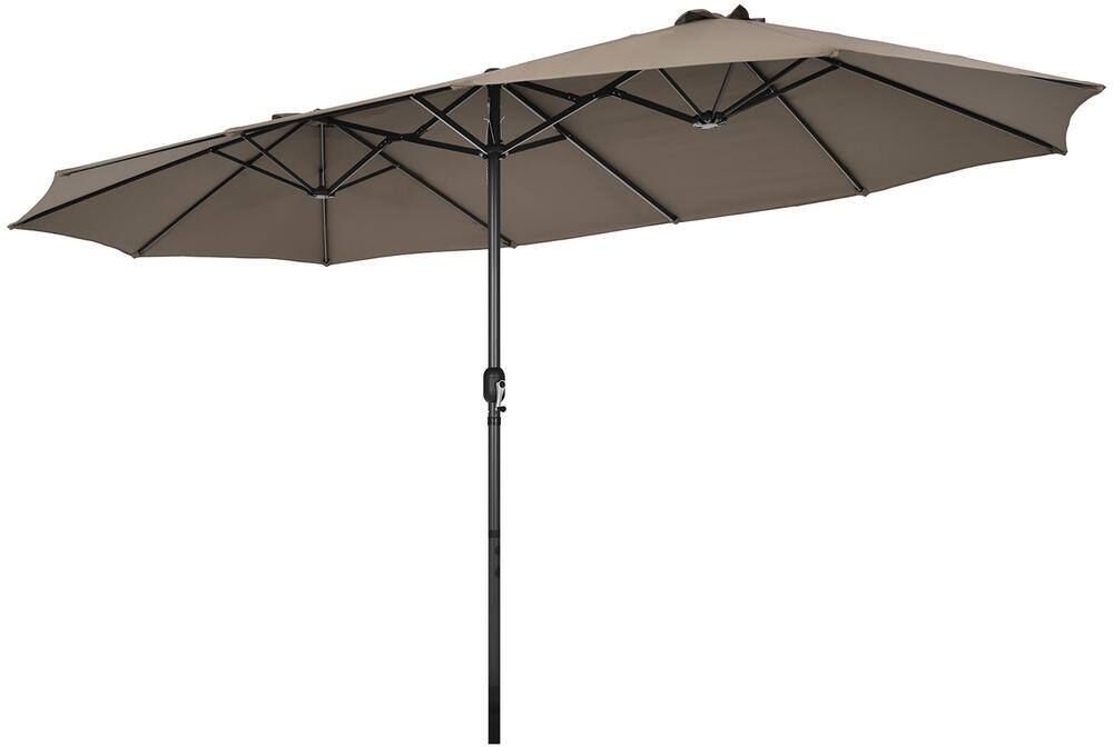 Costway 15 ft. Metal Patio Double-Sided Market Patio Umbrella Outdoor Garden in Coffee